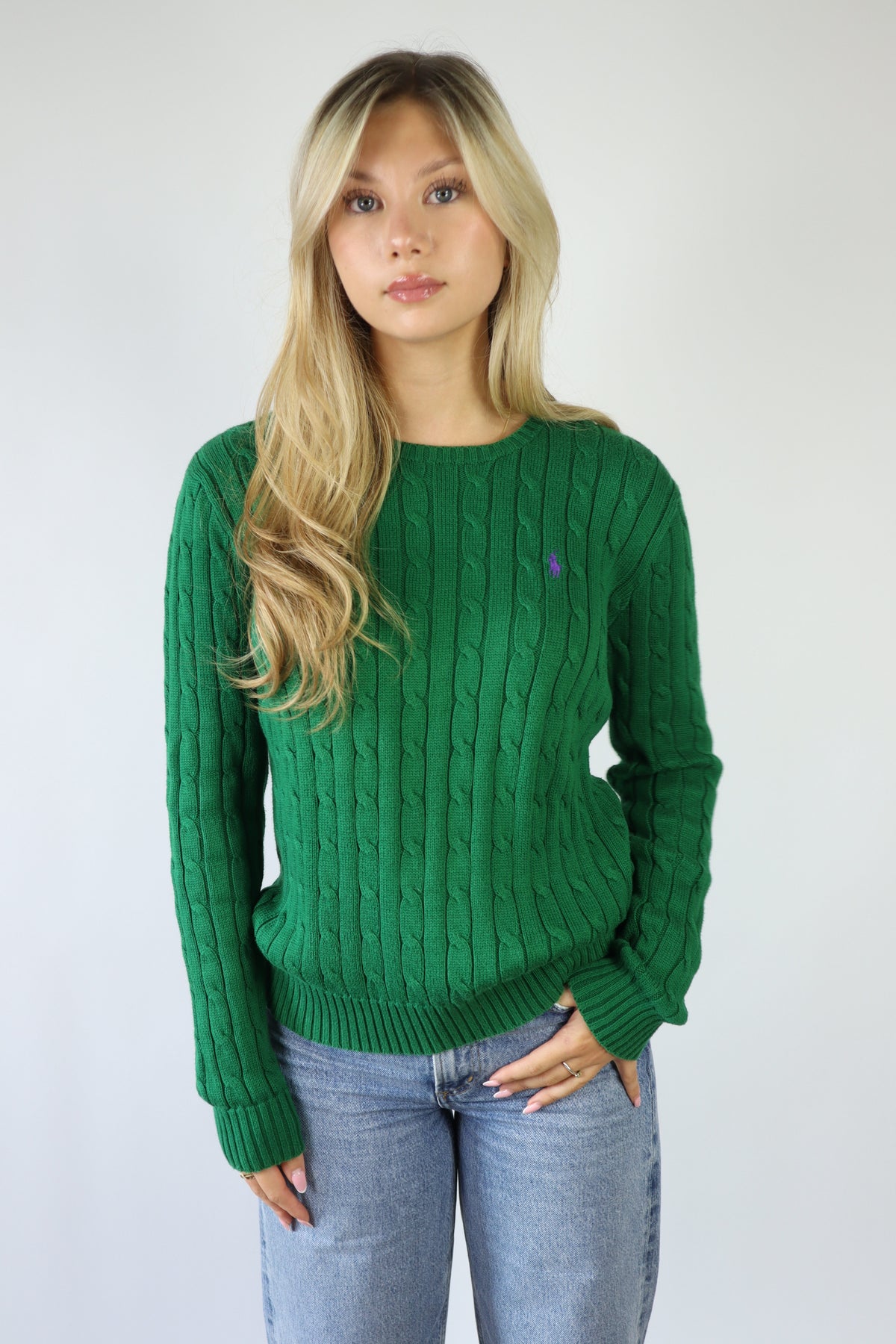 Ralph Lauren kabeltrui met ronde hals - XS/S