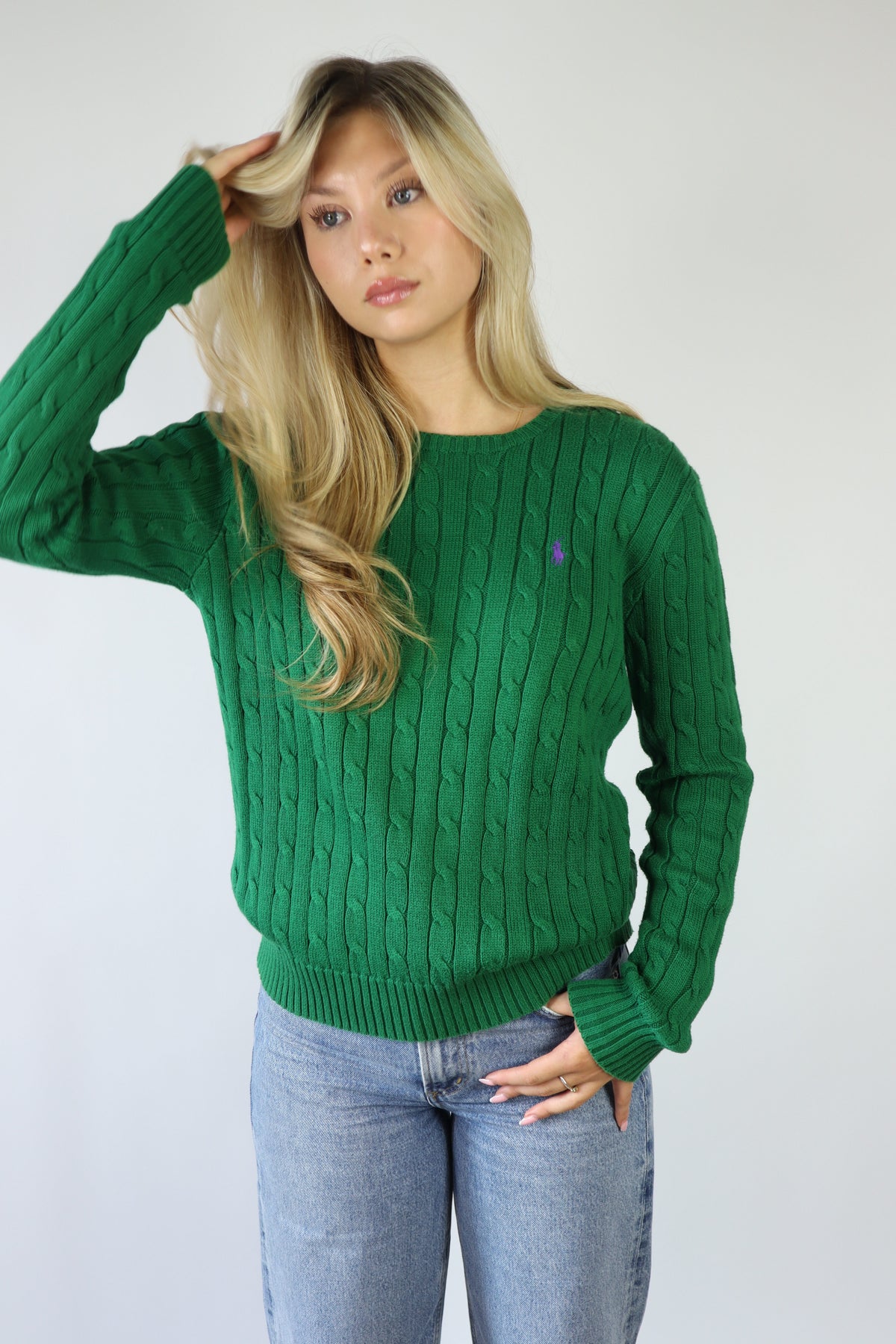 Ralph Lauren kabeltrui met ronde hals - XS/S