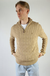 Ralph Lauren kabeltrui met kwart rits - M