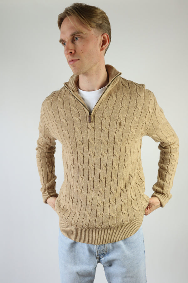 Ralph Lauren kabeltrui met kwart rits - M