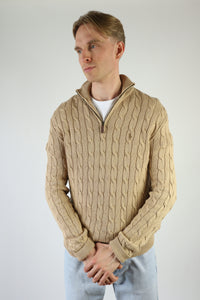 Ralph Lauren kabeltrui met kwart rits - M