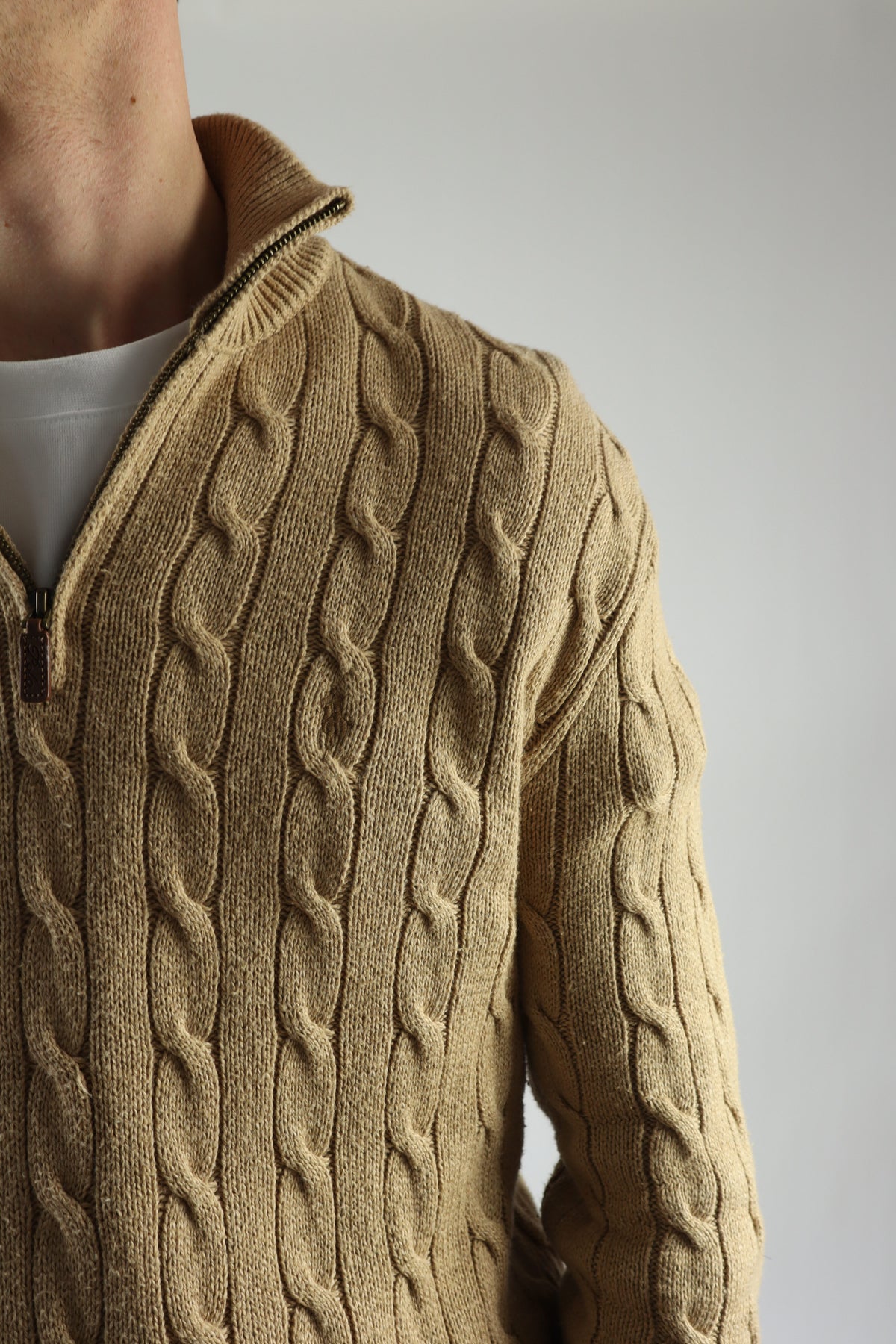 Ralph Lauren kabeltrui met kwart rits - M