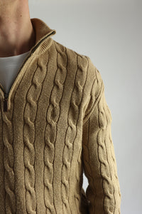 Ralph Lauren kabeltrui met kwart rits - M