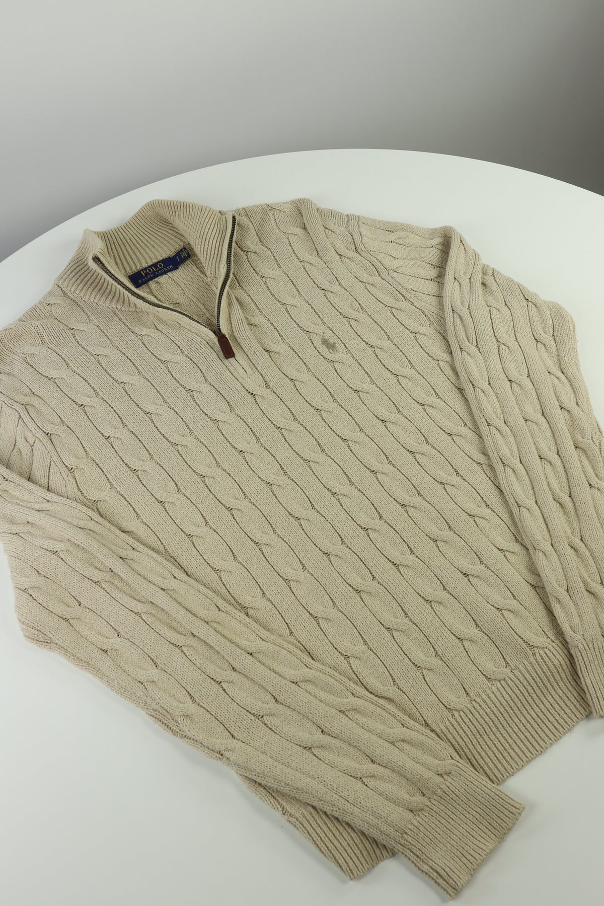 Ralph Lauren kabeltrui met kwart rits - S/M