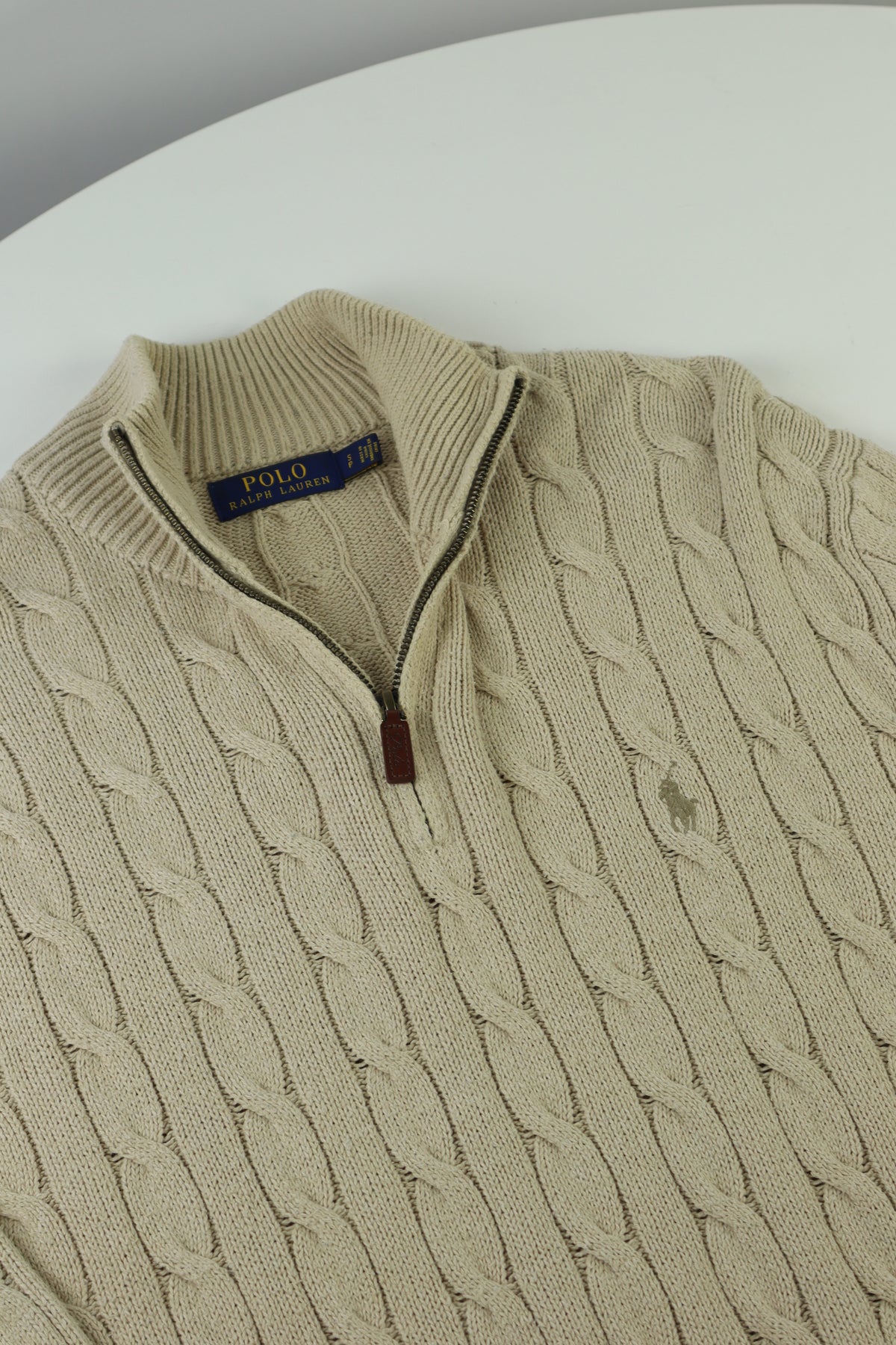 Ralph Lauren kabeltrui met kwart rits - S/M