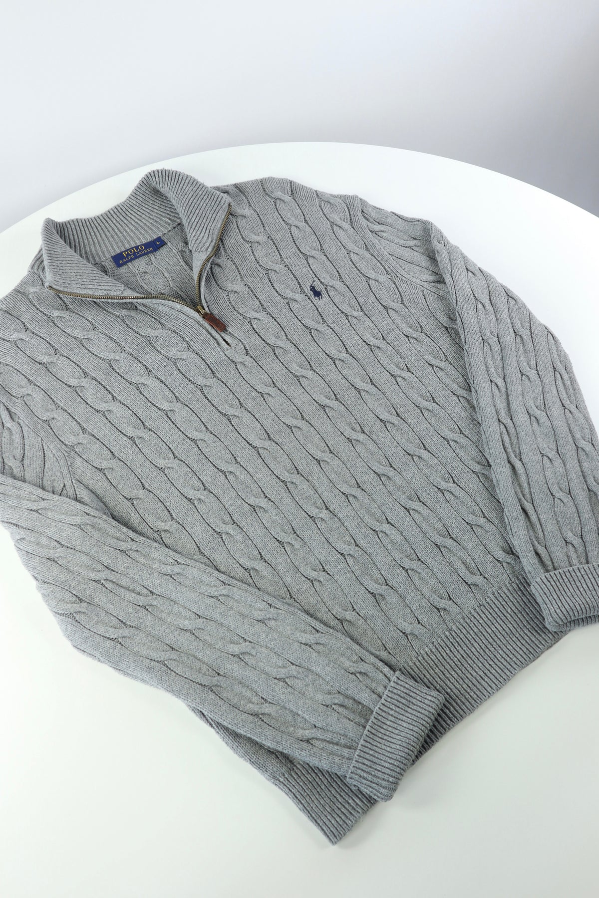 Ralph Lauren kabeltrui met kwart rits - M