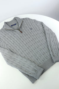 Ralph Lauren kabeltrui met kwart rits - M