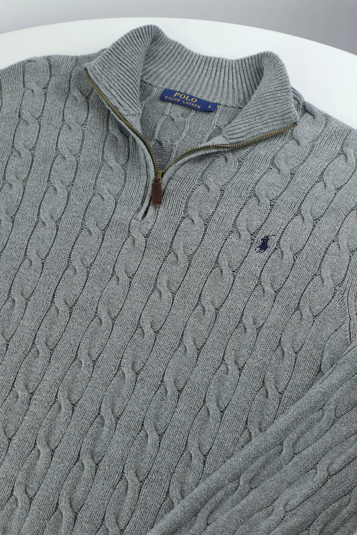 Ralph Lauren kabeltrui met kwart rits - M