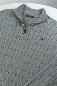Ralph Lauren kabeltrui met kwart rits - M