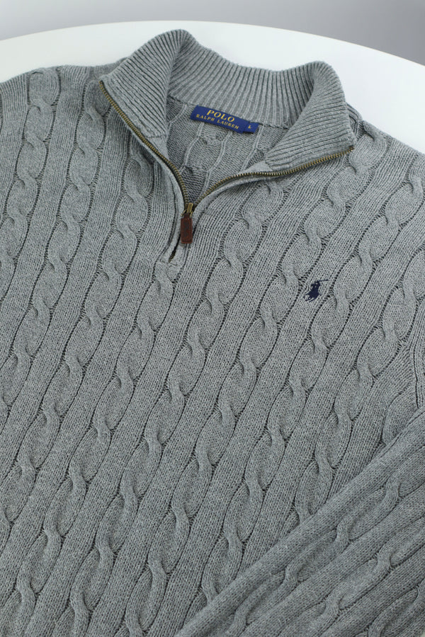 Ralph Lauren kabeltrui met kwart rits - M