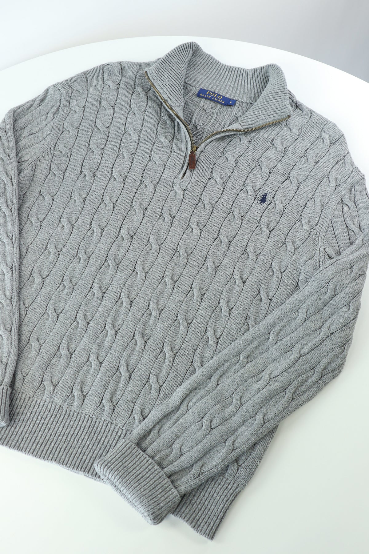 Ralph Lauren kabeltrui met kwart rits - M
