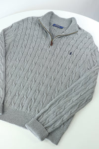 Ralph Lauren kabeltrui met kwart rits - M