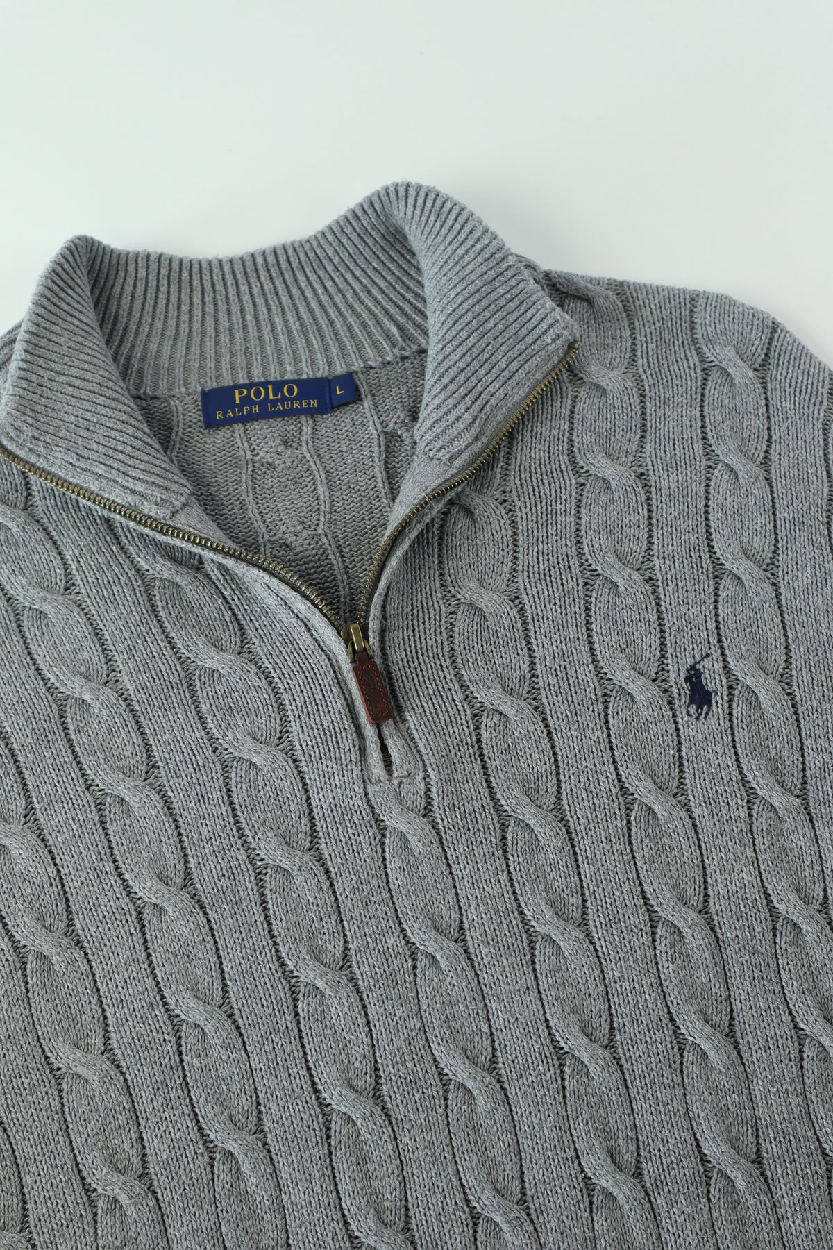 Ralph Lauren kabeltrui met kwart rits - M