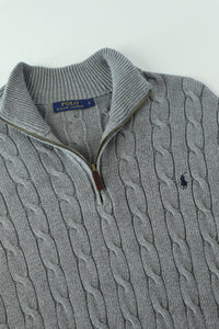 Ralph Lauren kabeltrui met kwart rits - M