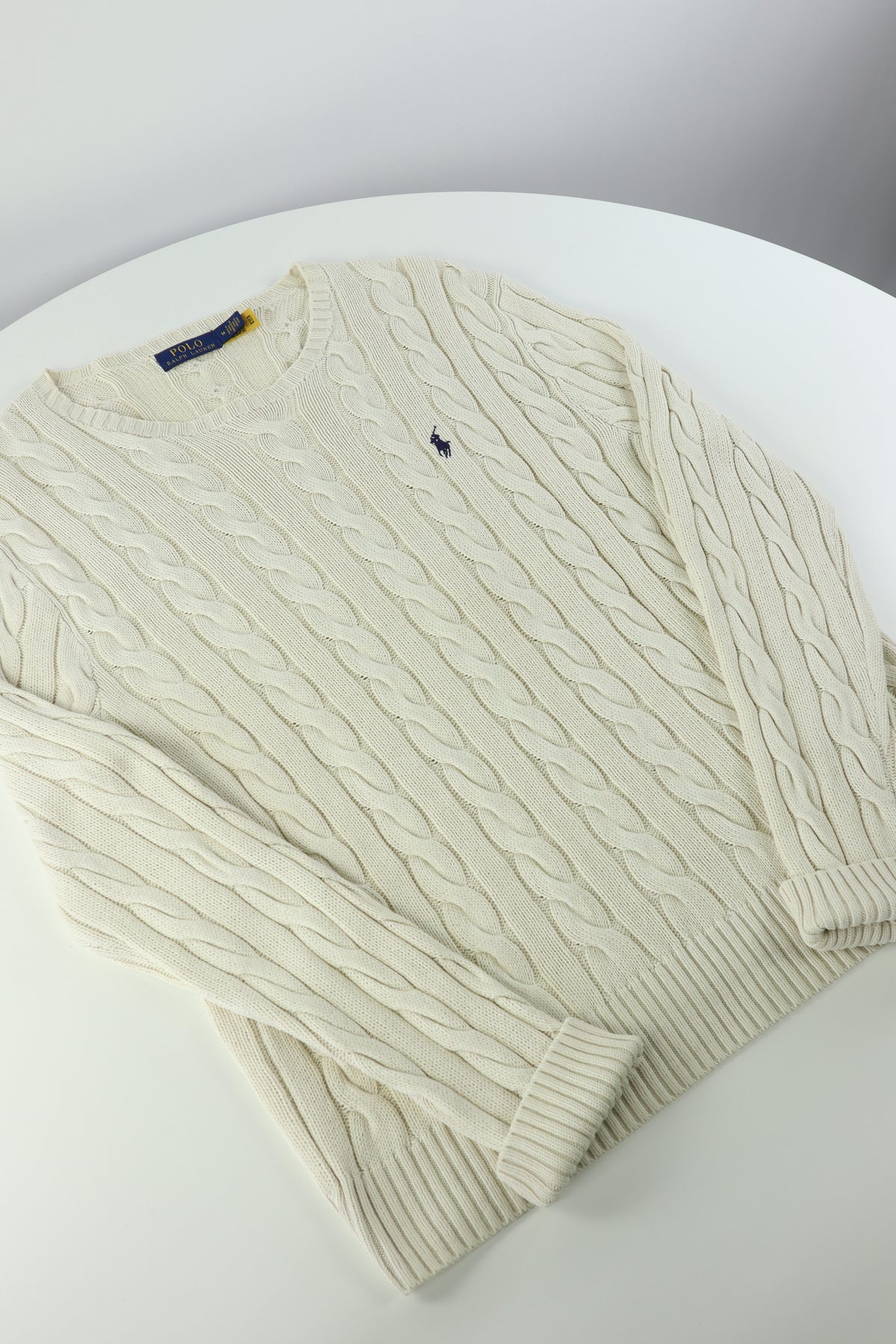 Ralph Lauren kabeltrui met ronde hals - M
