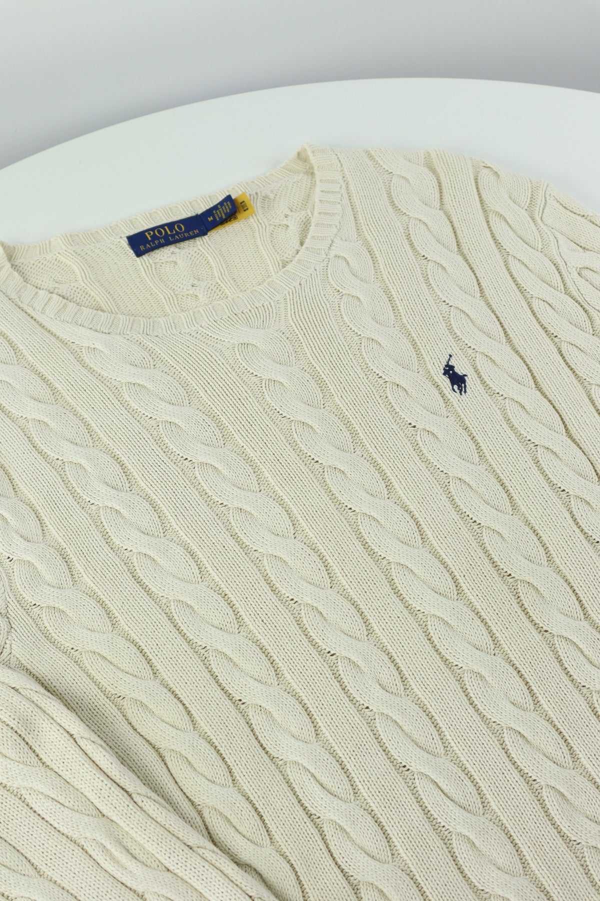 Ralph Lauren kabeltrui met ronde hals - M