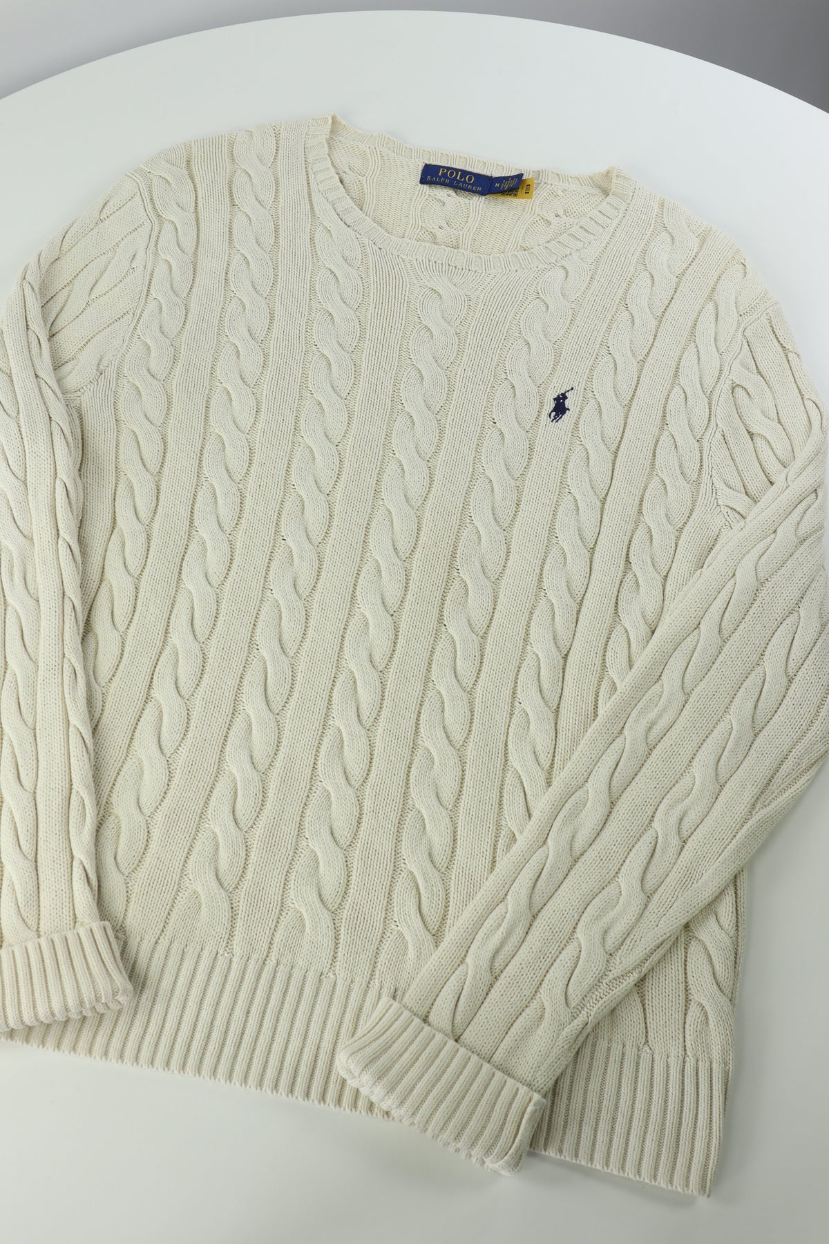 Ralph Lauren kabeltrui met ronde hals - M