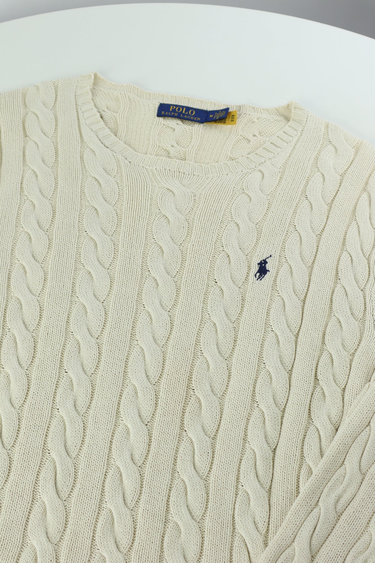 Ralph Lauren kabeltrui met ronde hals - M