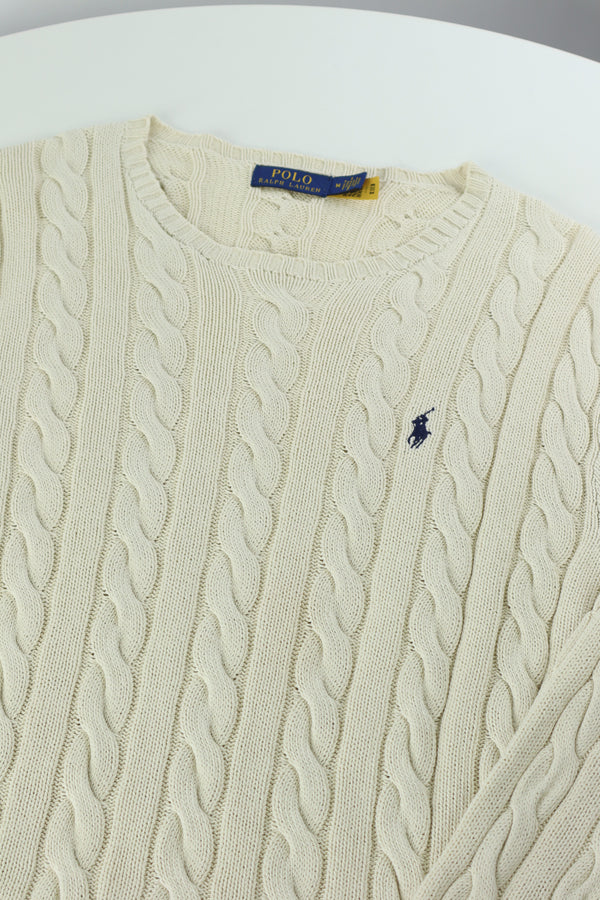 Ralph Lauren kabeltrui met ronde hals - M