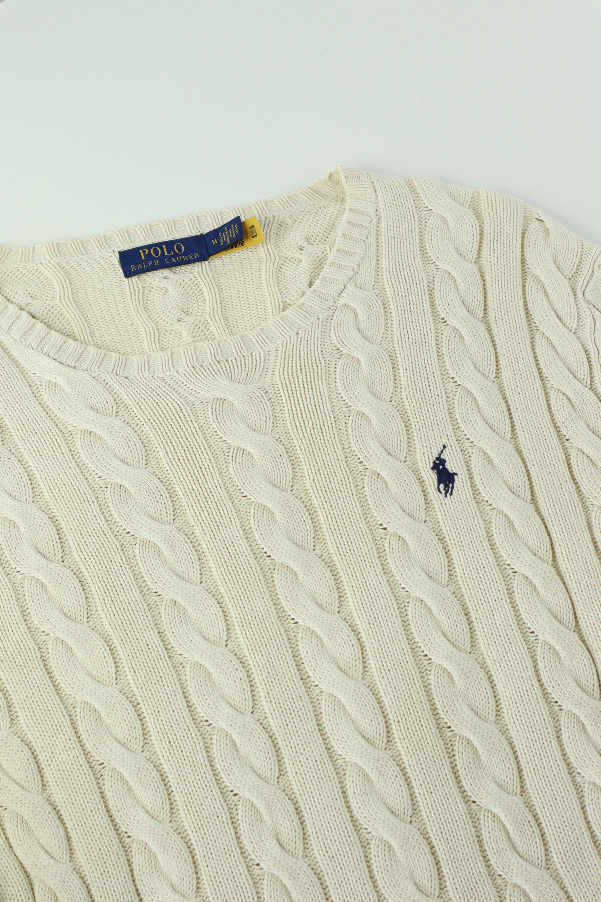 Ralph Lauren kabeltrui met ronde hals - M
