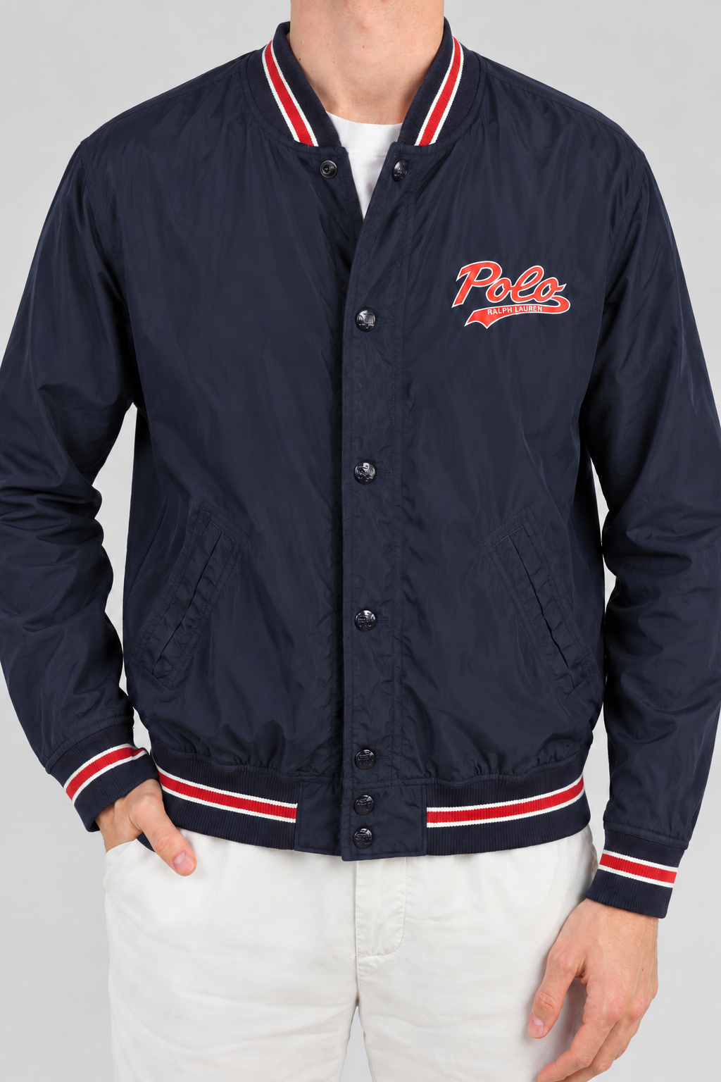 Ralph Lauren donkerblauw jasje maat S op model