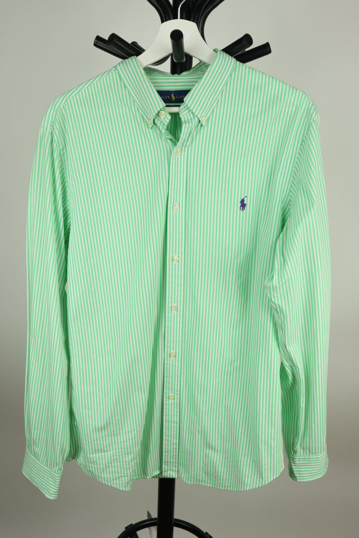 Overhemd groen wit gestreept maat L originele productfoto