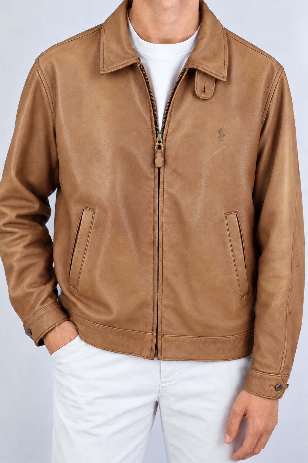 Ralph Lauren bruine lamsleren jas maat M – modelfoto