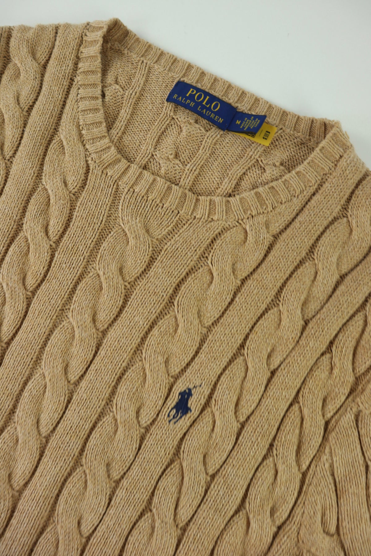 Ralph Lauren kabeltrui met ronde hals - M