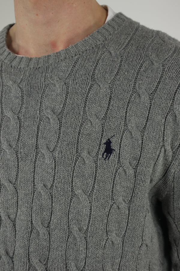 Ralph Lauren kabeltrui met ronde hals - S