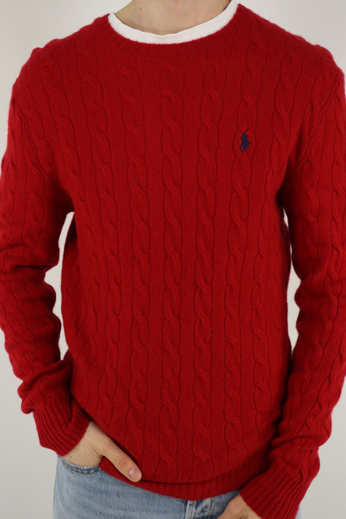 Ralph Lauren kabeltrui met ronde hals - M