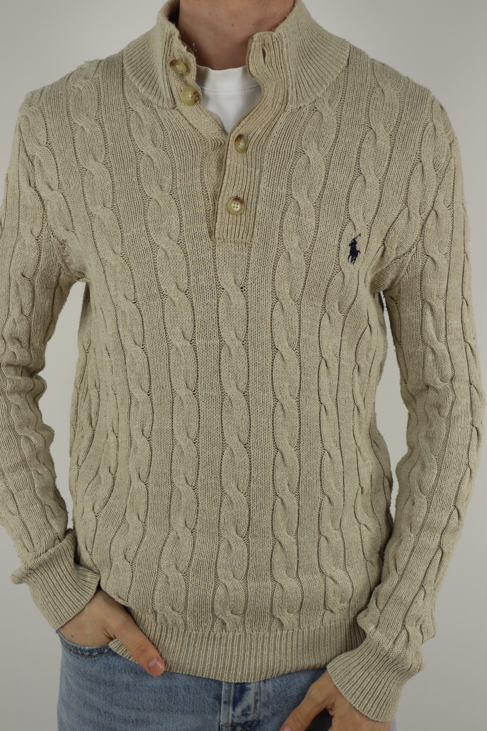 Ralph Lauren Kabeltrui met Knoopjes - S/M