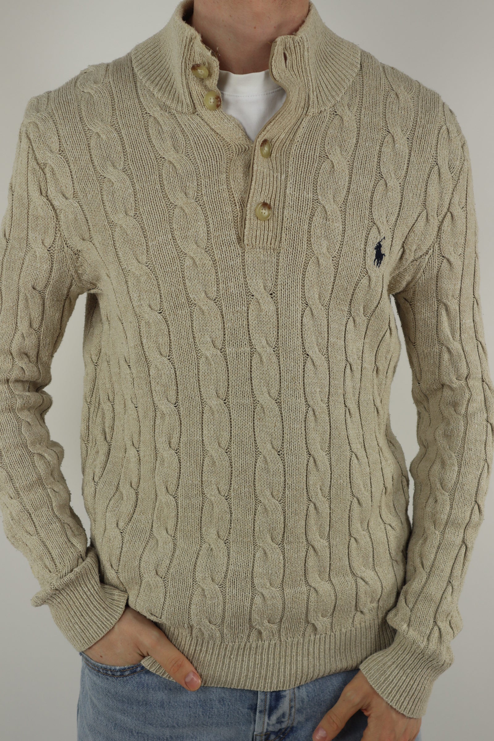 Ralph Lauren Kabeltrui met Knoopjes - S/M