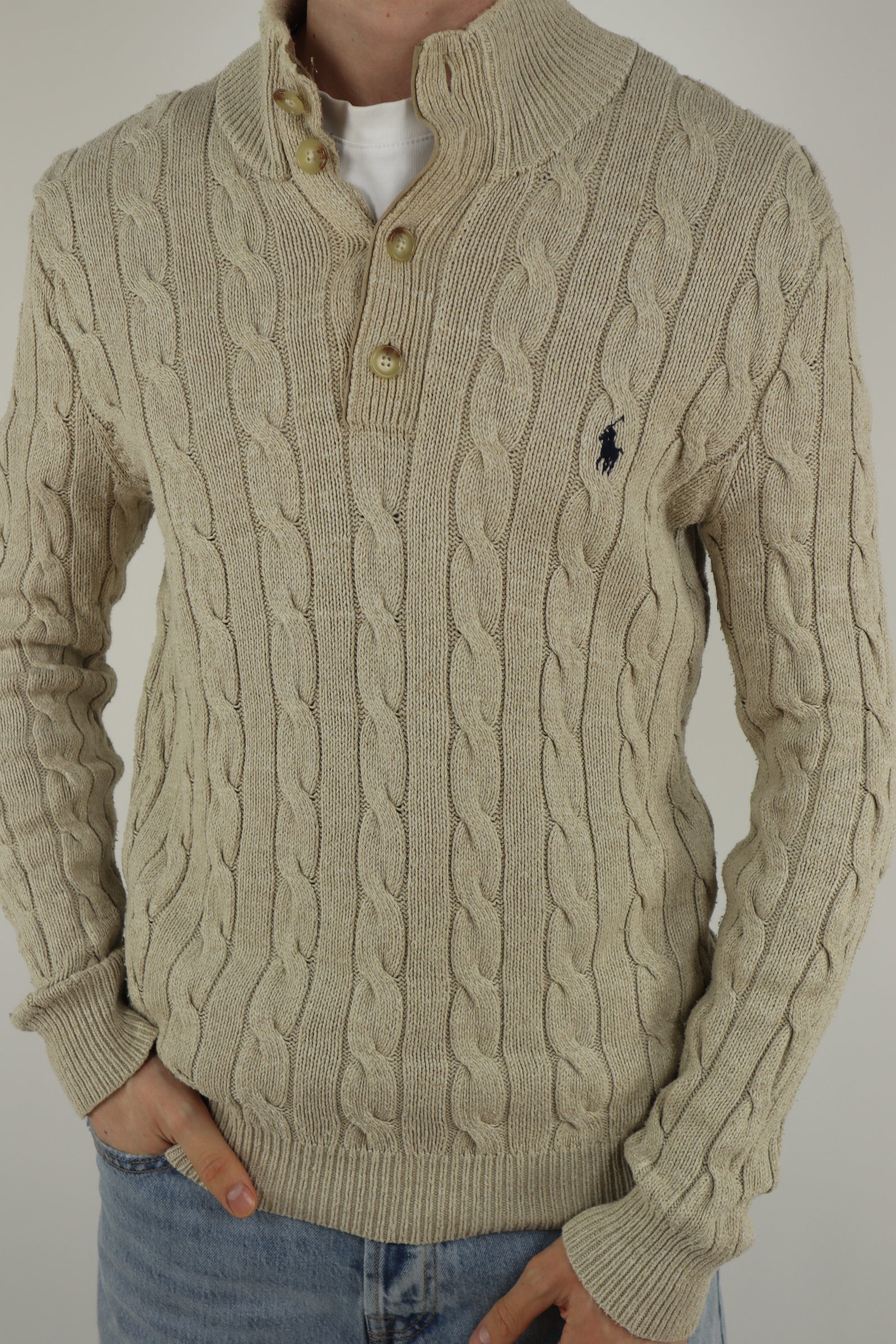 Ralph Lauren Kabeltrui met Knoopjes - S/M