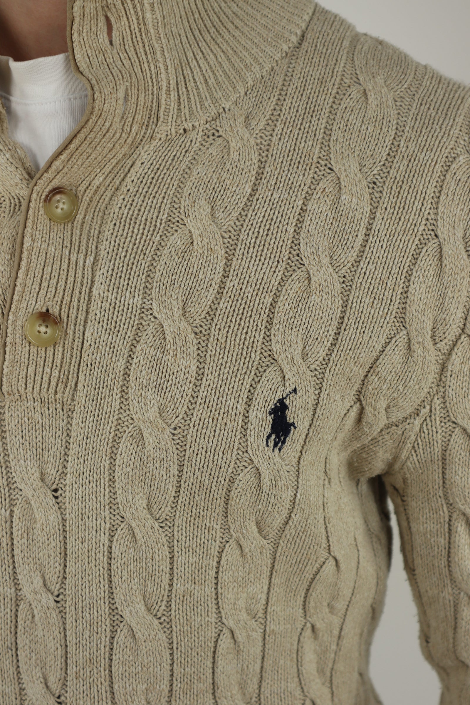 Ralph Lauren Kabeltrui met Knoopjes - S/M