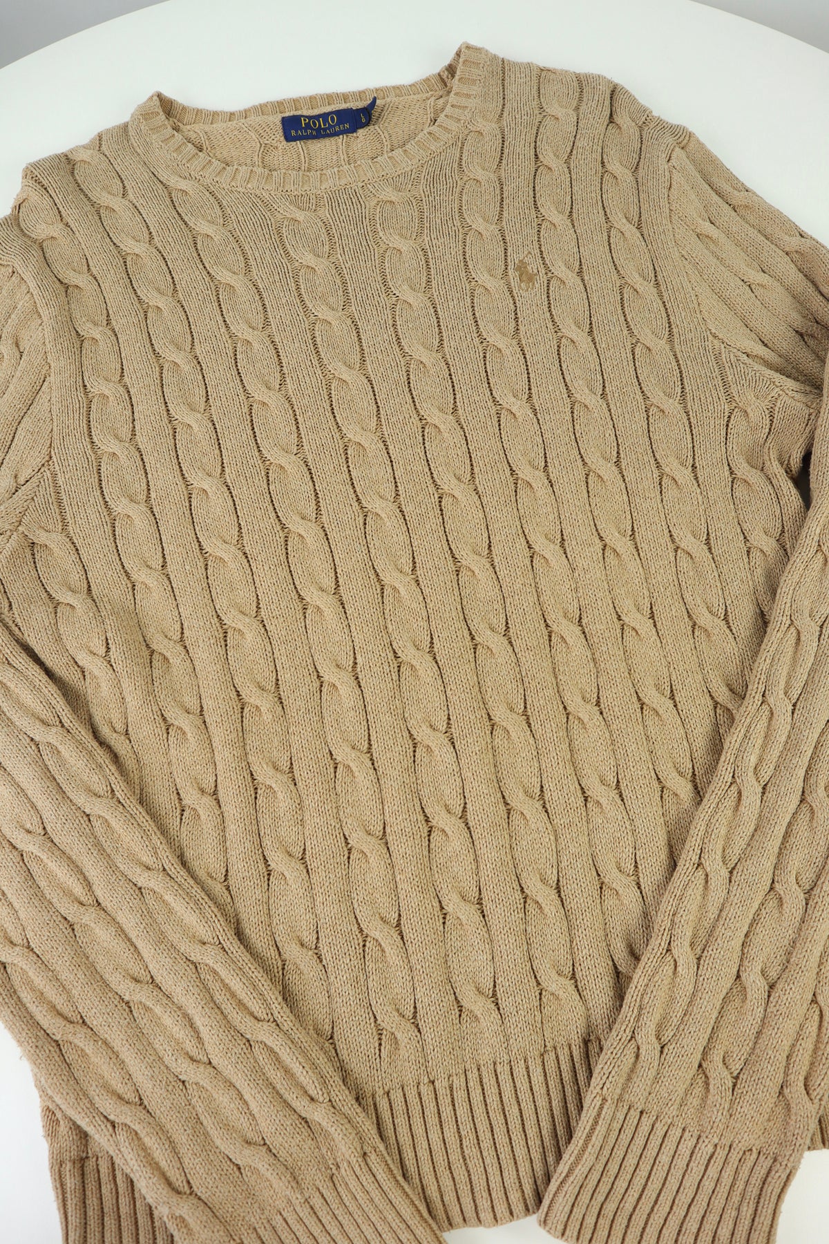 Ralph Lauren kabeltrui met ronde hals - L