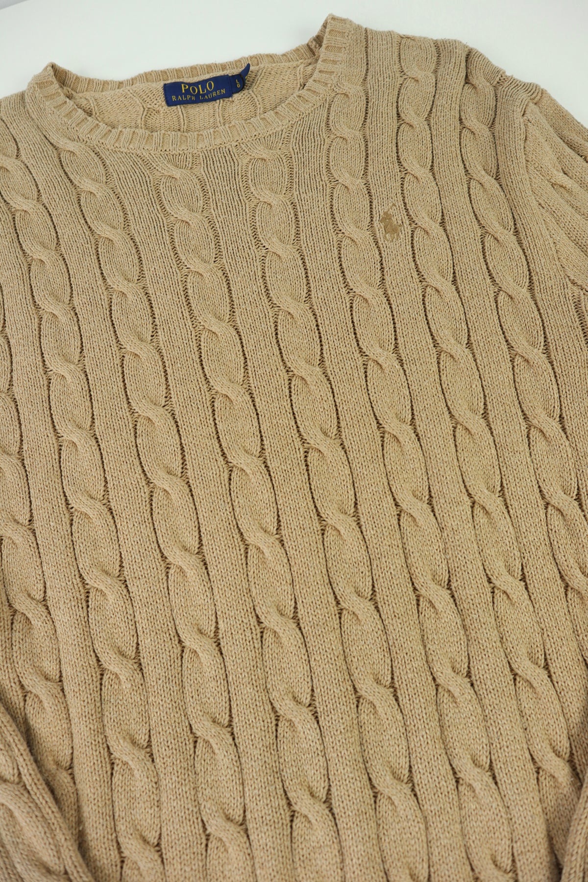 Ralph Lauren kabeltrui met ronde hals - L