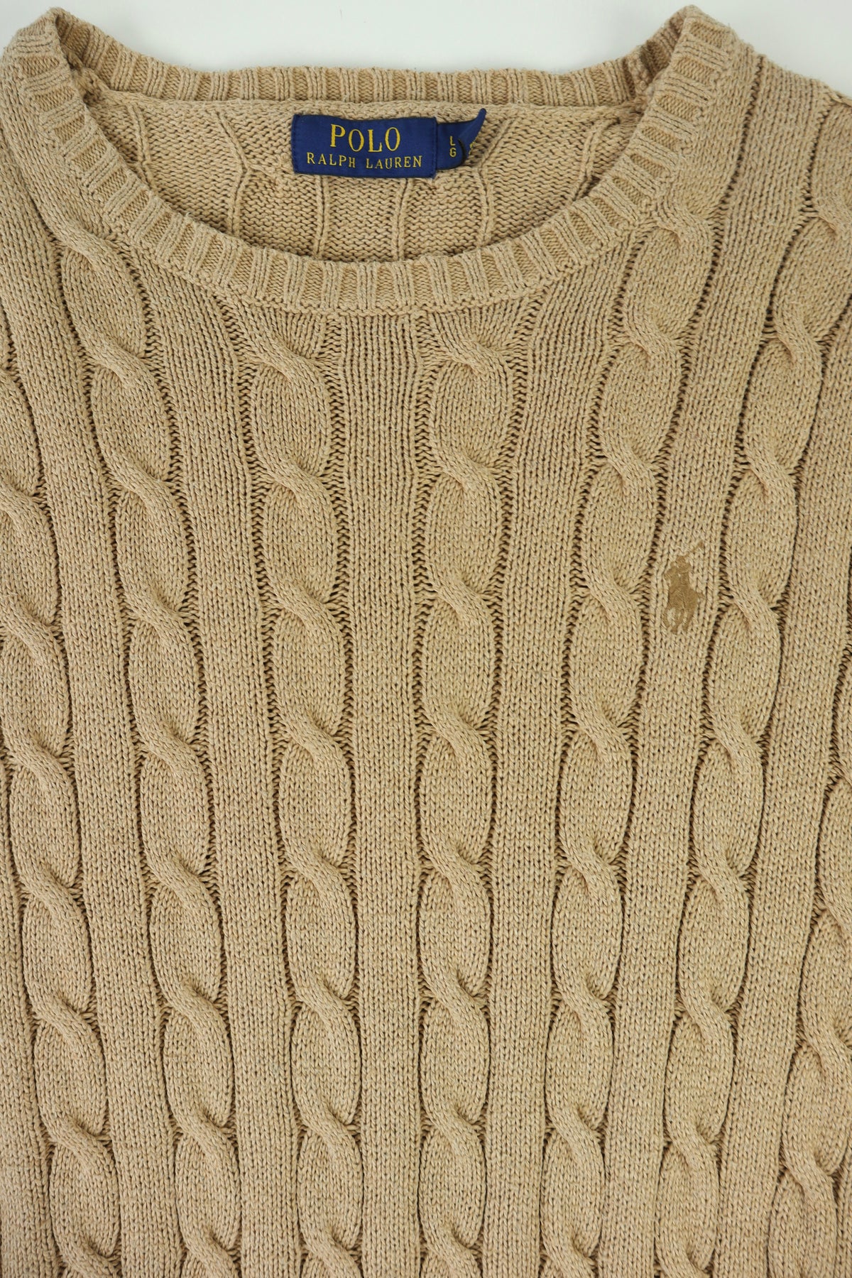 Ralph Lauren kabeltrui met ronde hals - L