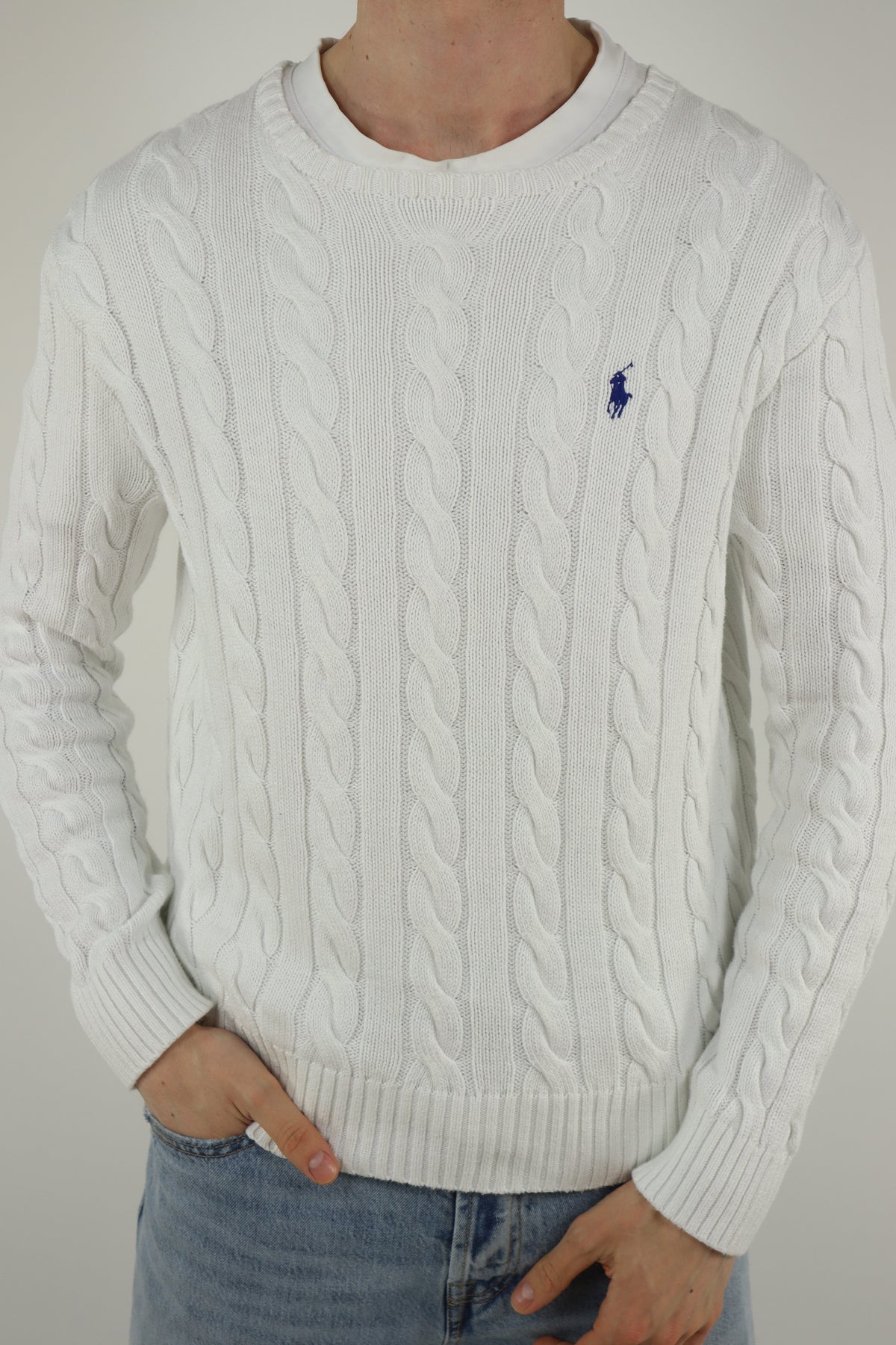 Ralph Lauren kabeltrui met ronde hals - S