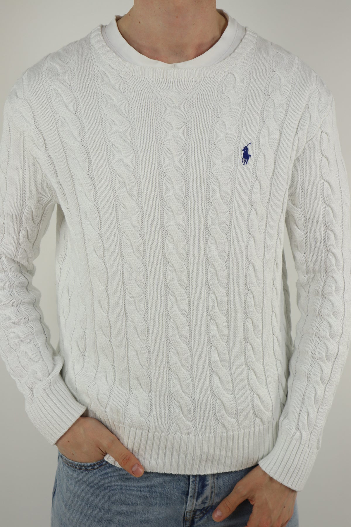 Ralph Lauren kabeltrui met ronde hals - S