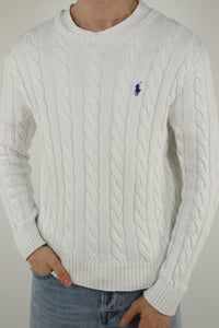 Ralph Lauren kabeltrui met ronde hals - S
