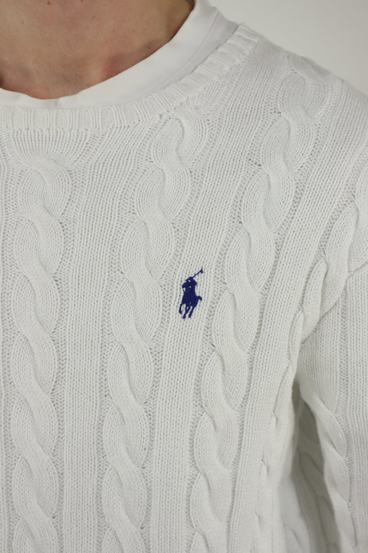 Ralph Lauren kabeltrui met ronde hals - S