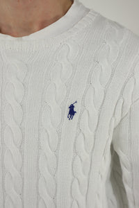 Ralph Lauren kabeltrui met ronde hals - S