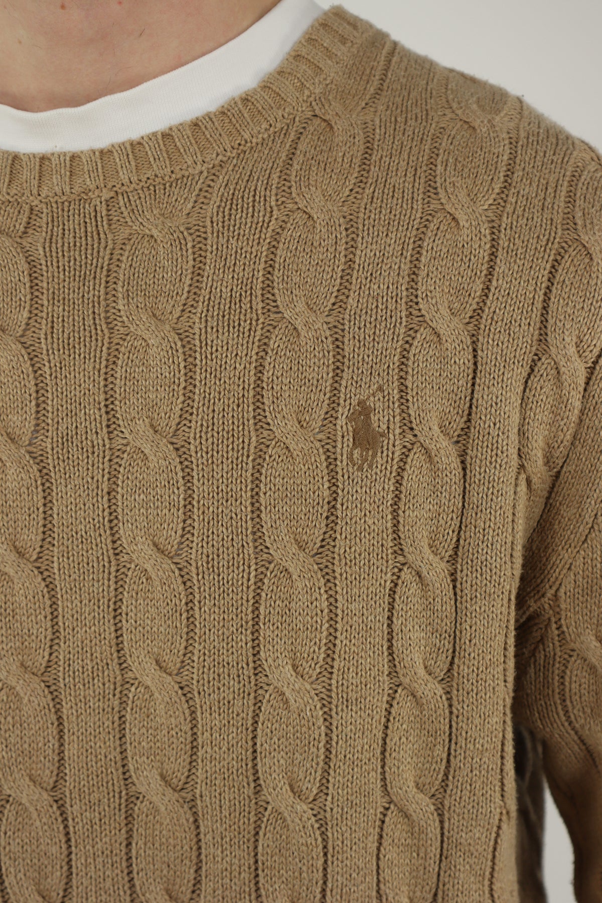 Ralph Lauren kabeltrui met ronde hals - L