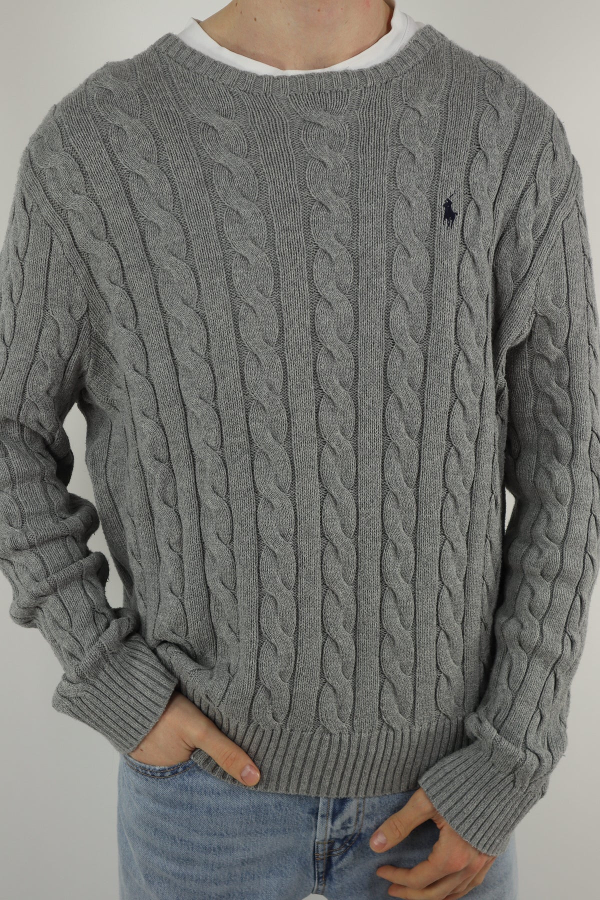 Ralph Lauren kabeltrui met ronde hals - L