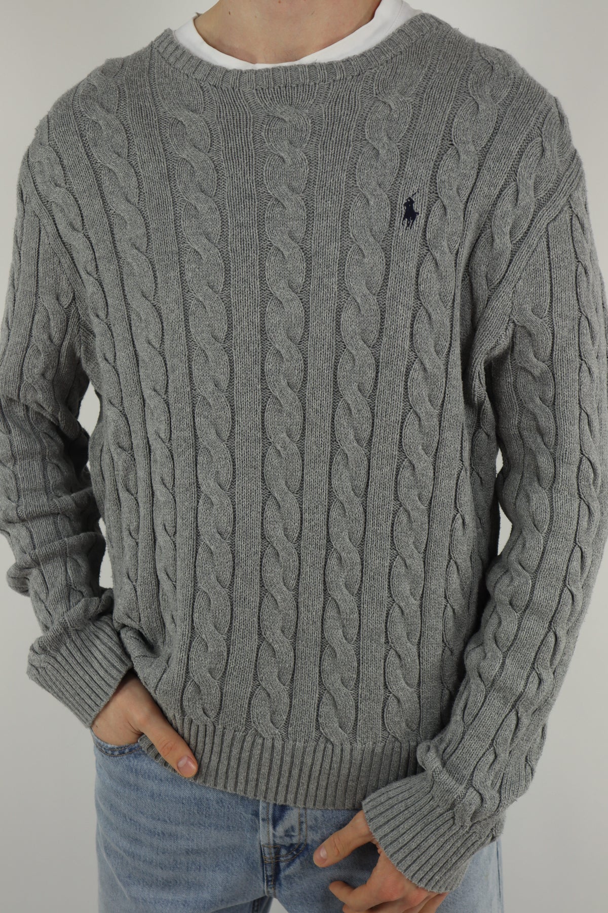 Ralph Lauren kabeltrui met ronde hals - L