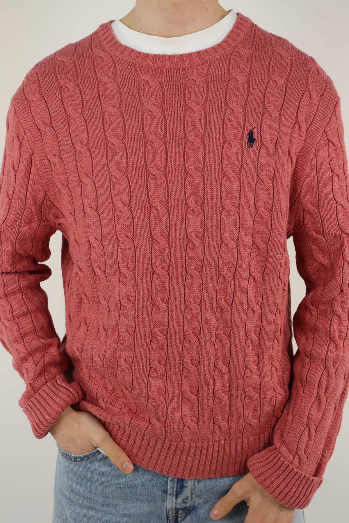 Ralph Lauren kabeltrui met ronde hals - L