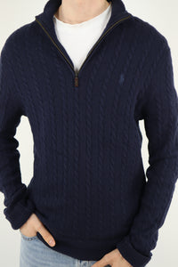 Ralph Lauren kabeltrui met kwart rits - M