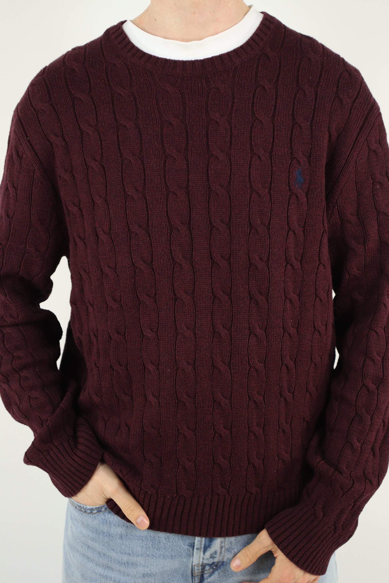 Ralph Lauren kabeltrui met ronde hals - L/XL