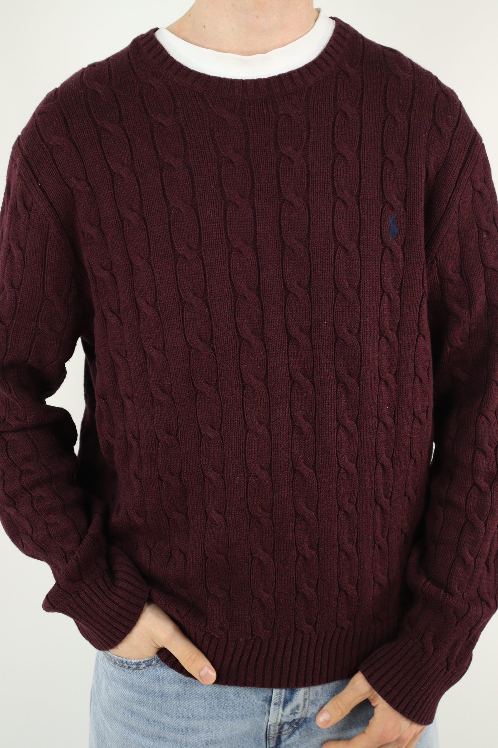 Ralph Lauren kabeltrui met ronde hals - L/XL