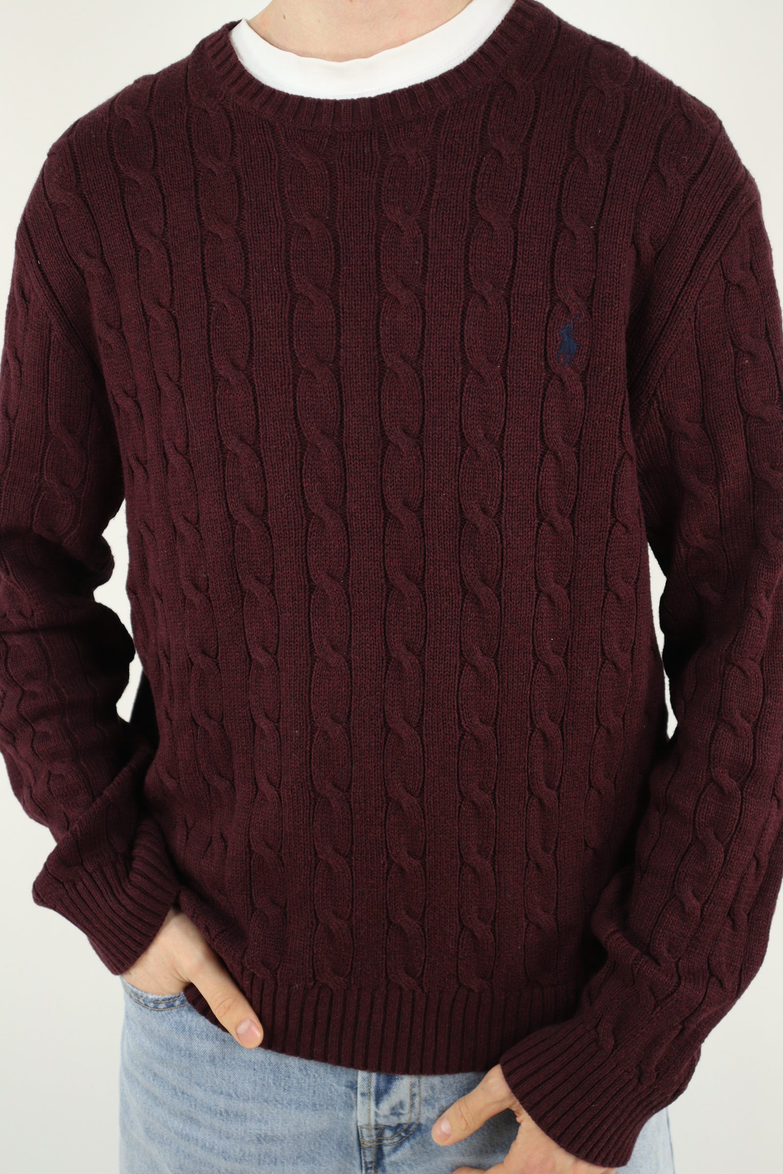 Ralph Lauren kabeltrui met ronde hals - L/XL
